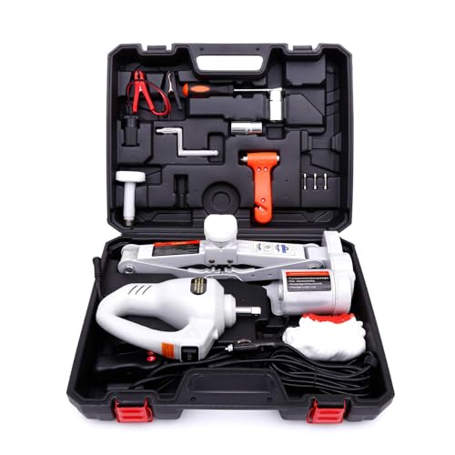 Trihelper Electric Car Jack Kit 12V Trailer Floor Jack Stands Set 3 Ton Vehicle Scissor Car Lift for Tire Change and Road Emergency with Impact Wrench - Image 1