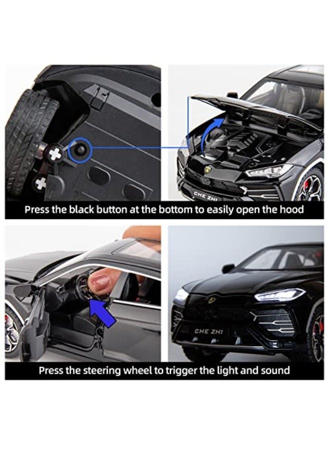 BDTCTK Compatible for 1:24 Lamborghini Urus Car Model, Diecast Pull Back Car Toy car, Doors Open, Light and Sound, Boys Toys Kids Adults Gifts Black - Image 5