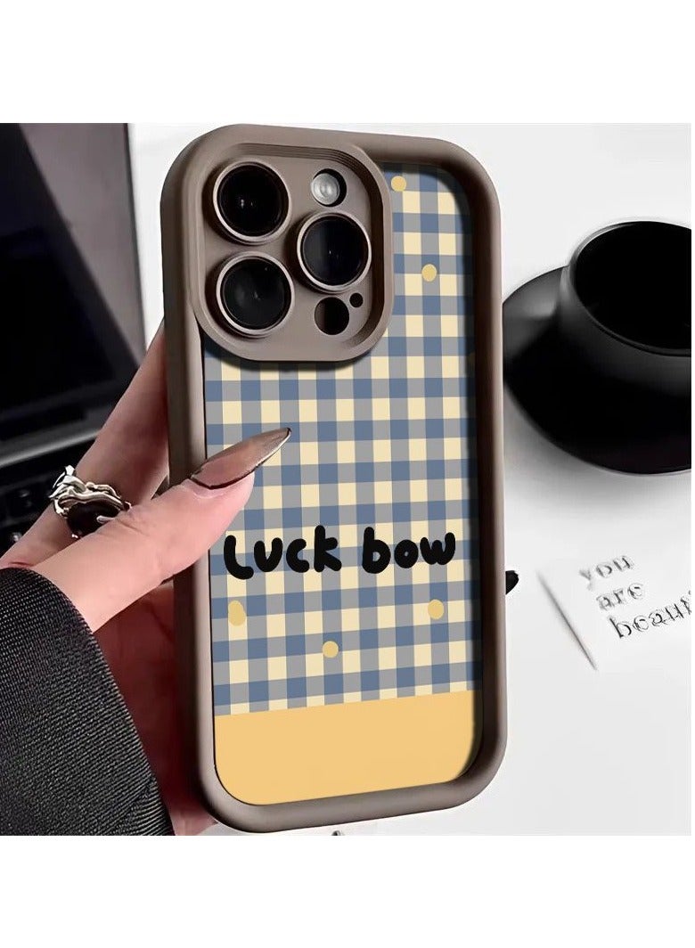 NIBEMINENT Blue And Yellow Checkers Protective TPU Case Cover For iPhone 16 Pro, Coffee Color