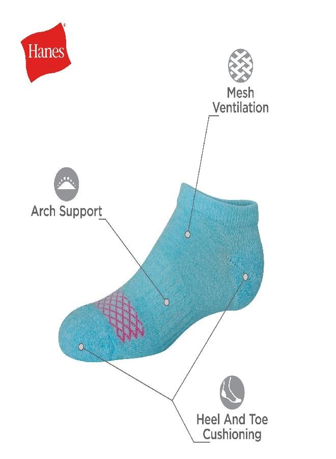 Hanes Hanes Girls' No-Show Socks, Arch Support Athletic Cushioned Low Cut Socks for Girls, Assorted 10-Pack - Image 2