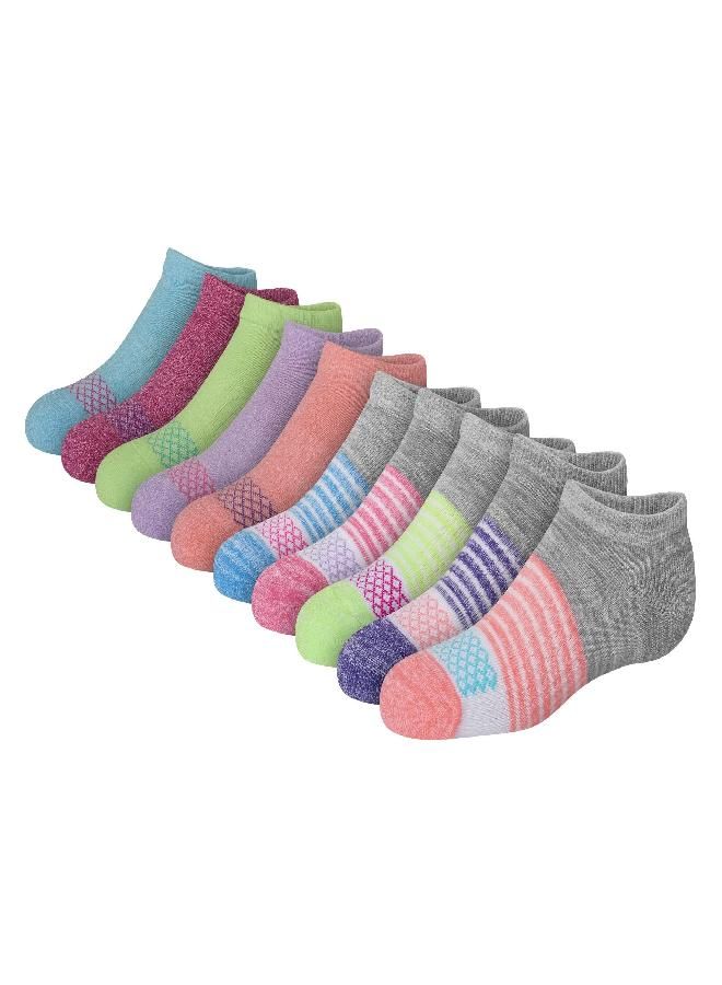 Hanes Hanes Girls' No-Show Socks, Arch Support Athletic Cushioned Low Cut Socks for Girls, Assorted 10-Pack - Image 1