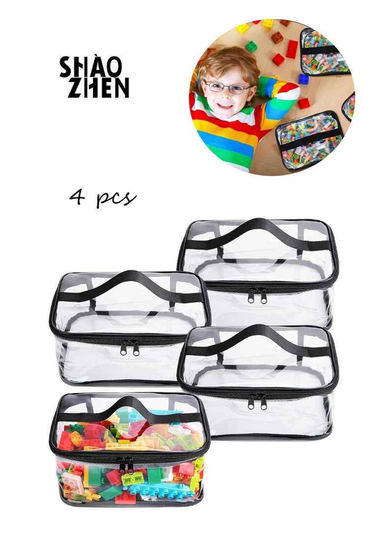 SHAOZHEN 4 Pack Clear Toy Storage Bags- 9.1 x 6.9 x 4.5 Inch Transparent PVC Toy Organizing Bags with Zipper- Waterproof Toy Storage Organizer Pouch for Building Blocks, Small Toys - Image 1