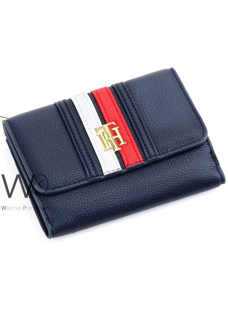 Tommy Icons محفظة تومي هيلفيغر النسائية جلد طبيعي باللون الأزرق الداكن - Image 1