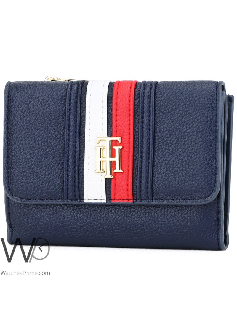 Tommy Icons محفظة تومي هيلفيغر النسائية جلد طبيعي باللون الأزرق الداكن - Image 3