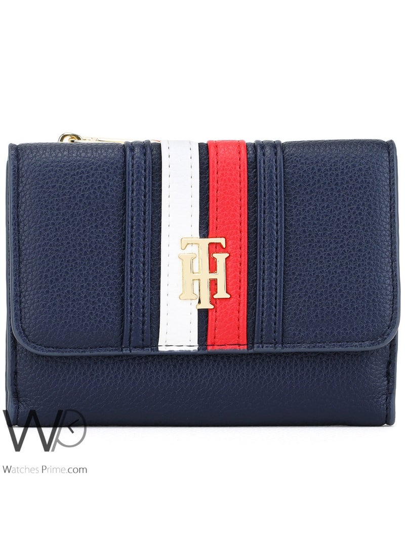 Tommy Icons محفظة تومي هيلفيغر النسائية جلد طبيعي باللون الأزرق الداكن - Image 5