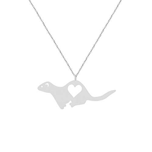 NOUMANDA Fashion Ferret Engraved Love Heart Necklace Classic Animal Hollow Pendant Jewelry (silver) - Image 1