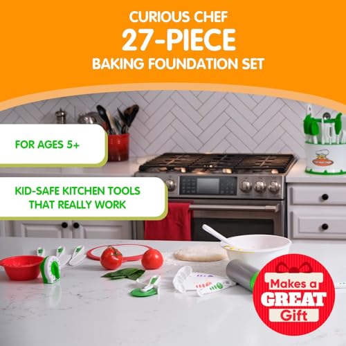 Curious Chef 27-Piece Plastic Kitchen Foundation Kit - Beginner Cooking Supplies for Kids - One Size Pink - Food-Safe Plastic & Dishwasher Safe - Rolling Pin, 3-Qt Mixing Bowl & Whisk - Baking Tools - Image 3
