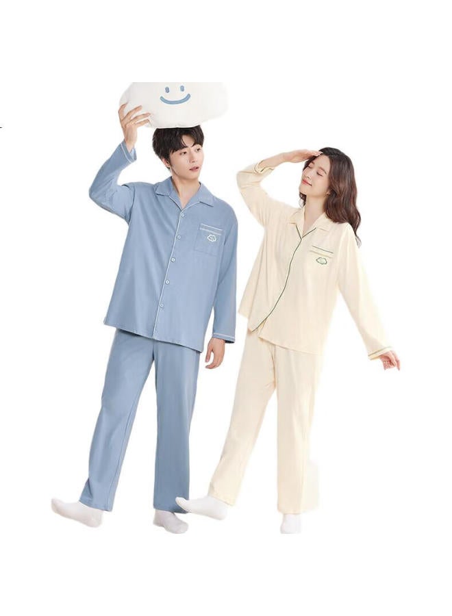 hongdou Men'S Pajamas, Pure Cotton, Antibacterial, Cloud-Style, Simple, Couple'S Cardigan, Long-Sleeve, Home Wear Set [Spring And Summer New Arrival] - Image 3