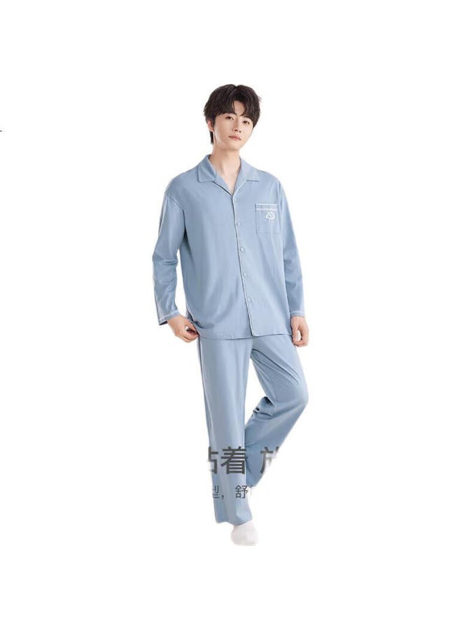 hongdou Men'S Pajamas, Pure Cotton, Antibacterial, Cloud-Style, Simple, Couple'S Cardigan, Long-Sleeve, Home Wear Set [Spring And Summer New Arrival] - Image 2