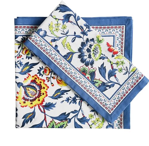FINGERCRAFT Cloth Napkins, Set of 12 Cotton Linen Blend Printed Dinner Napkins Cloth Mitered Corner Perfect for Parties Dinners Weddings Cocktail Christmas Easter 20x20 Blue Floral - Image 1