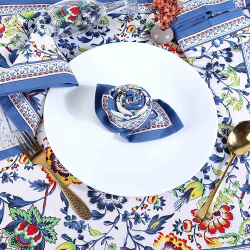 FINGERCRAFT Cloth Napkins, Set of 12 Cotton Linen Blend Printed Dinner Napkins Cloth Mitered Corner Perfect for Parties Dinners Weddings Cocktail Christmas Easter 20x20 Blue Floral - Image 5