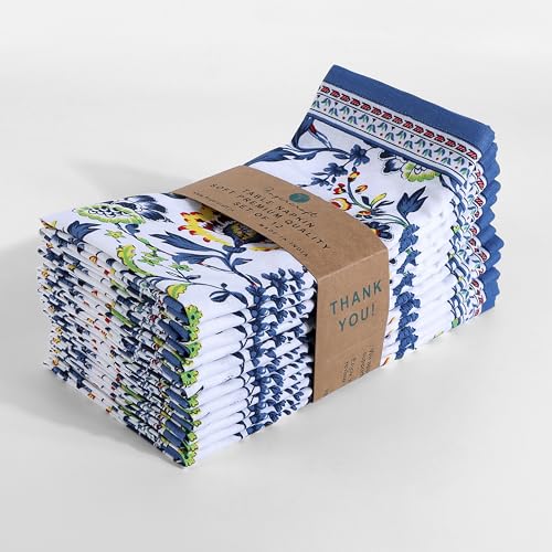 FINGERCRAFT Cloth Napkins, Set of 12 Cotton Linen Blend Printed Dinner Napkins Cloth Mitered Corner Perfect for Parties Dinners Weddings Cocktail Christmas Easter 20x20 Blue Floral - Image 2