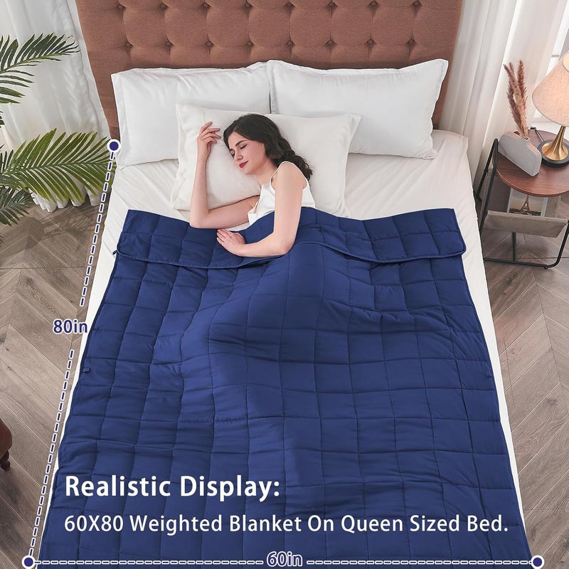 yescool Weighted Blanket for Adults (15 lbs, 60" x 80", Blue) Cooling Heavy Blanket for Sleeping Perfect for 140-160 lbs, Queen Size Breathable Blanket with Premium Glass Bead, Machine Washable - Image 2