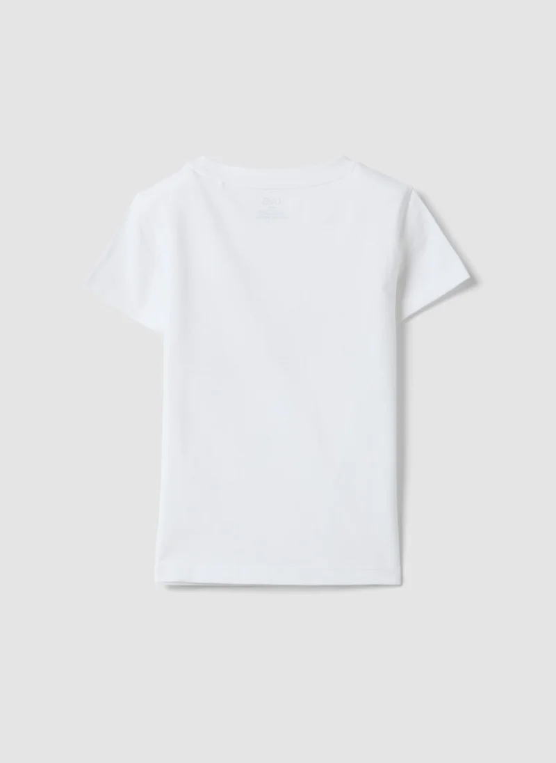 او في اس OVS White Pure Organic Cotton Girlsâ€™ T-Shirt With Print And Glitter