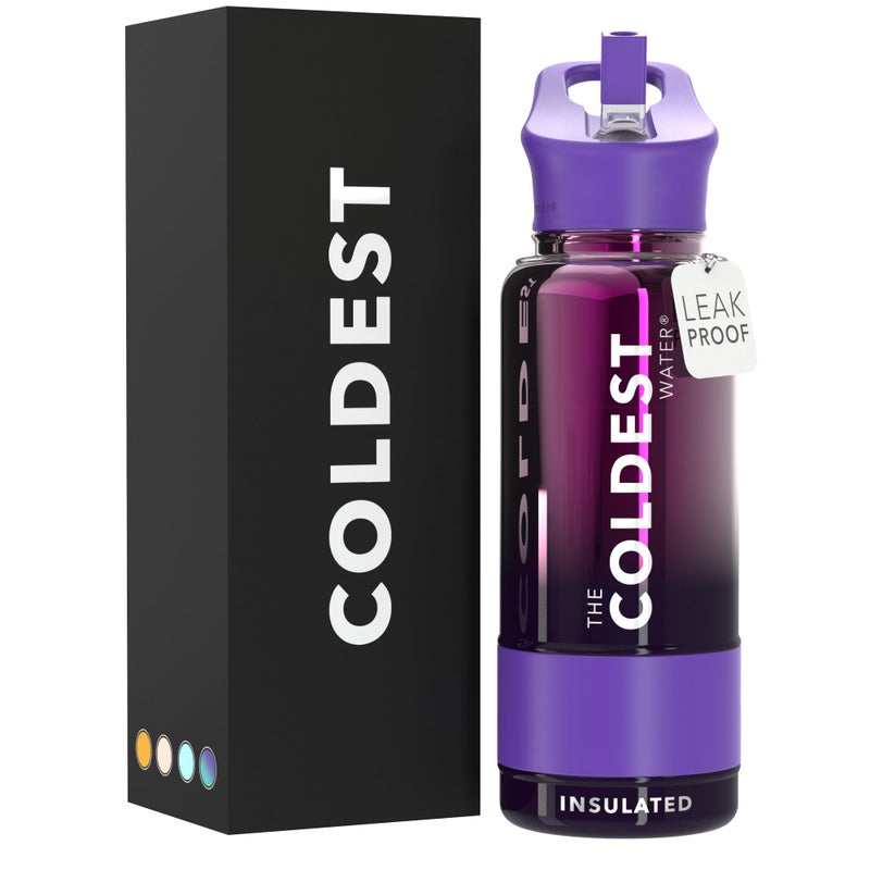 THE COLDEST WATER Coldest Insulated Water Bottle with Straw Lid Stainless Steel Metal Insulated Bottle for Men Women Purple Nova 32 oz - Image 2