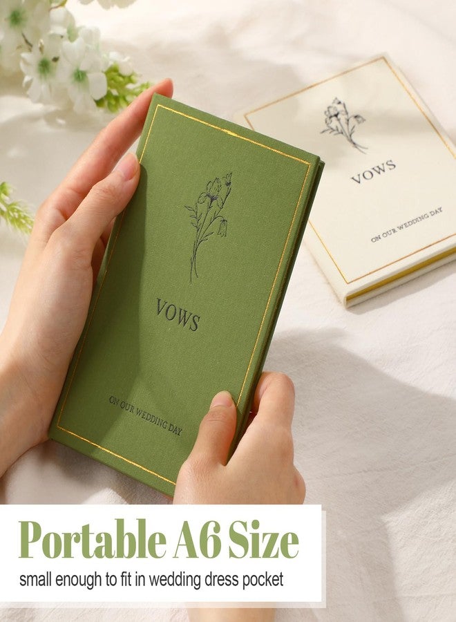 Engrowtic Set of 2 Wedding Vow Books His and Hers Vows on Our Wedding Day Notebooks with Gold Foil Fabric Cover 5.8"x 4.1" Bride and Groom Gift for Newly Engaged Couple, 60 Lined Pages(Green, Beige) - Image 3
