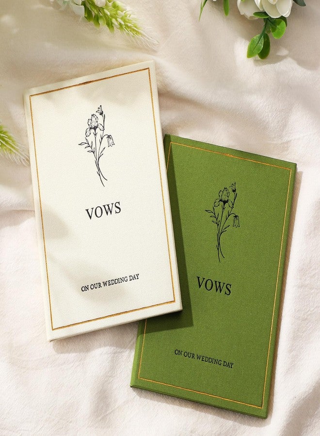Engrowtic Set of 2 Wedding Vow Books His and Hers Vows on Our Wedding Day Notebooks with Gold Foil Fabric Cover 5.8"x 4.1" Bride and Groom Gift for Newly Engaged Couple, 60 Lined Pages(Green, Beige) - Image 1