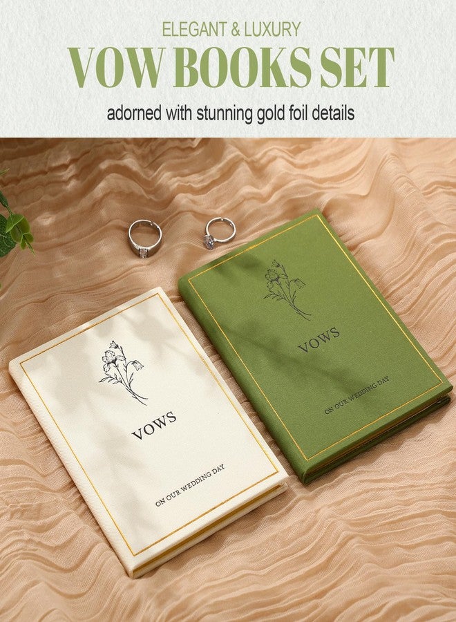 Engrowtic Set of 2 Wedding Vow Books His and Hers Vows on Our Wedding Day Notebooks with Gold Foil Fabric Cover 5.8"x 4.1" Bride and Groom Gift for Newly Engaged Couple, 60 Lined Pages(Green, Beige) - Image 5