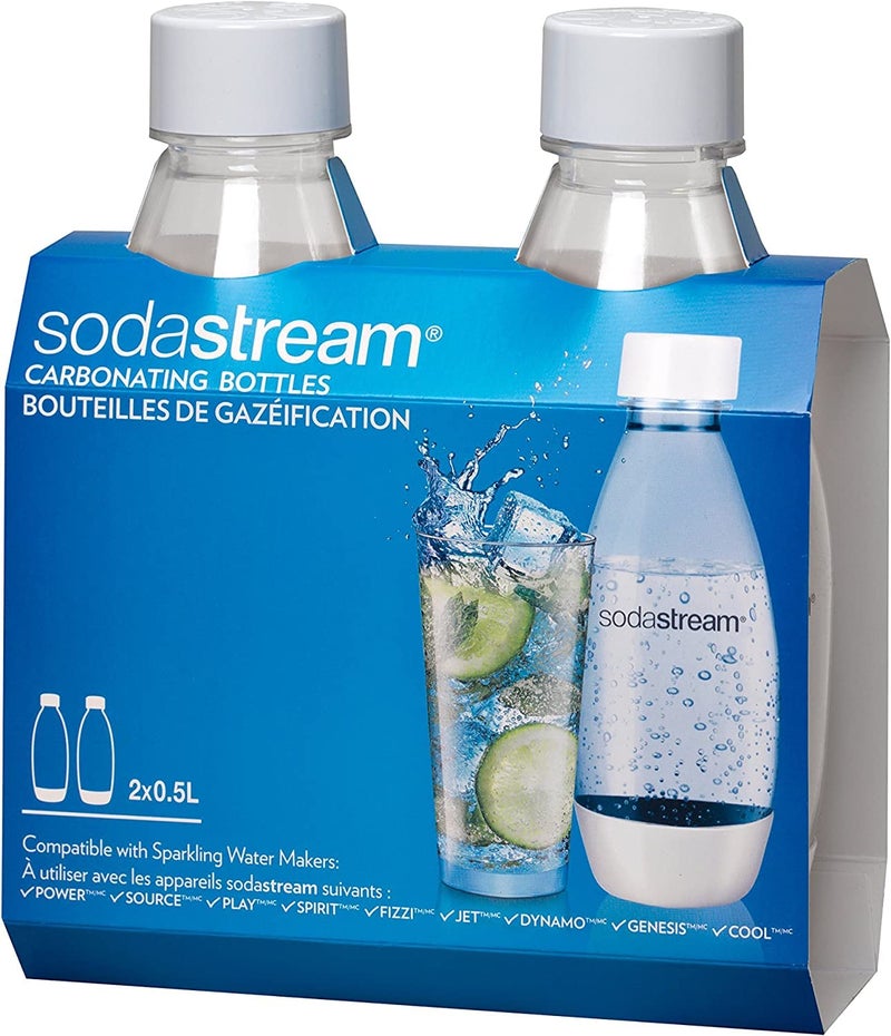 SodaStream Kitchen SodaStream 169 Oz  05 Liter White Carbonating Bottles 2Pack for Source  Genesis Soda Makers  Lasts Up to 3 Years 