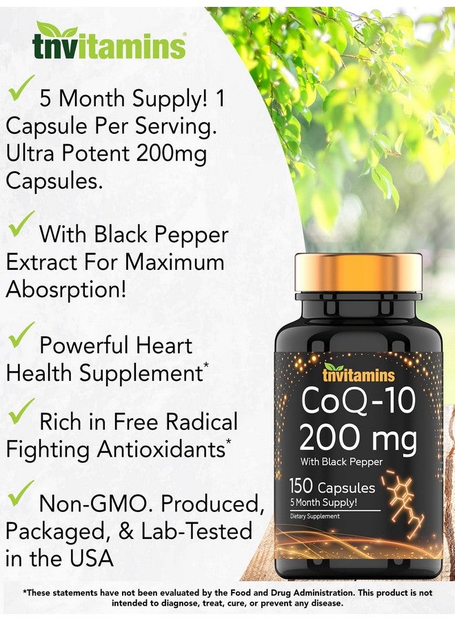 tnvitamins CoQ-10 200mg - 150 Capsules with Black Pepper Extract | 5 Month Supply! | Powerful Free Radical Fighting Antioxidant | Max Absorption Rapid Release Capsules | Coenzyme Q-10 200 mg - Image 3
