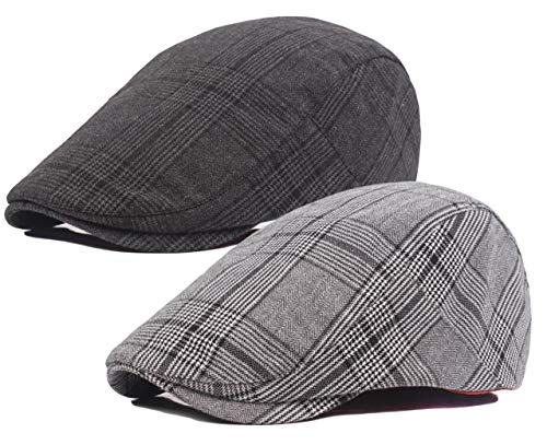 Qunson 2 Pack Mens Classic Cotton Flat Cap Ivy Gatsby Newsboy Driving Hat - Image 1