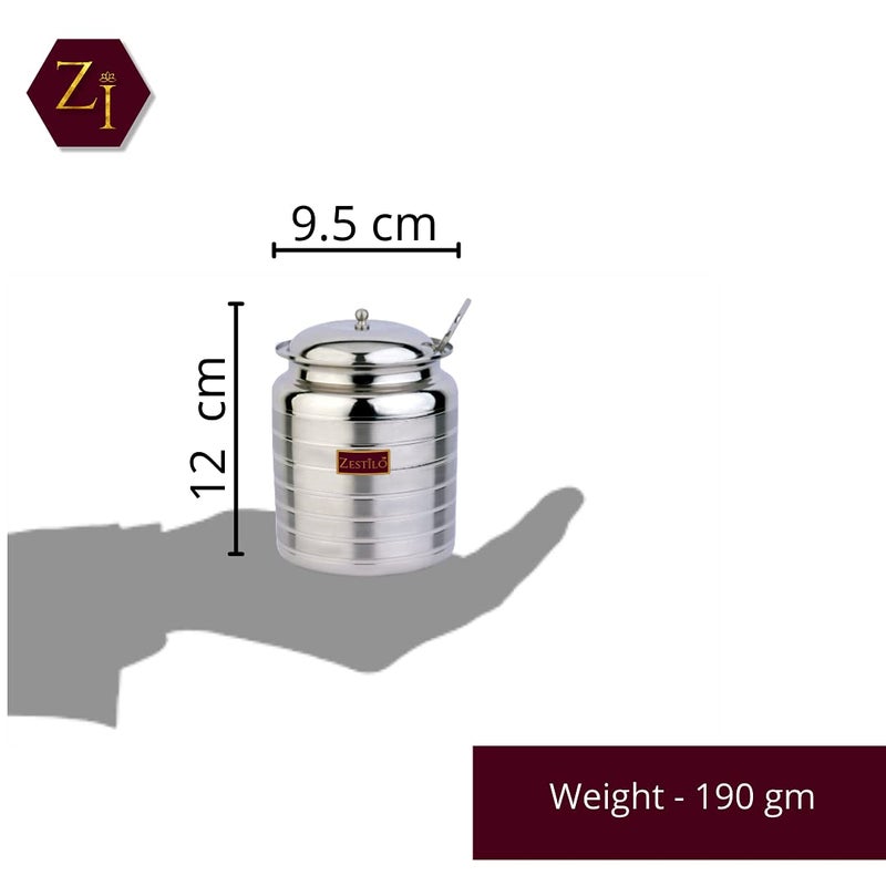 ZESTILO Oil dispenser, ghee pot with spoon, ghee container, ghee pot, ghee storage container, oil dispenser litre steel Platinum Finish (600 ml) - Image 3
