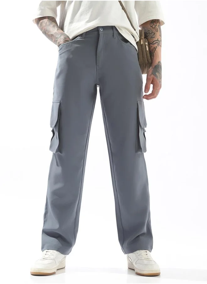 هوبرهولمي Grey Trousers Solid Button Woven Full Cargo Mid-Rise for Men – Style that defines you