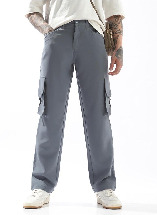 Hubberholme Grey Trousers Solid Button Woven Full Cargo Mid-Rise for Men – Style that defines you  - Image 2