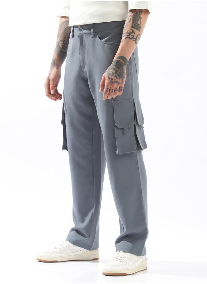 Hubberholme Grey Trousers Solid Button Woven Full Cargo Mid-Rise for Men – Style that defines you  - Image 3