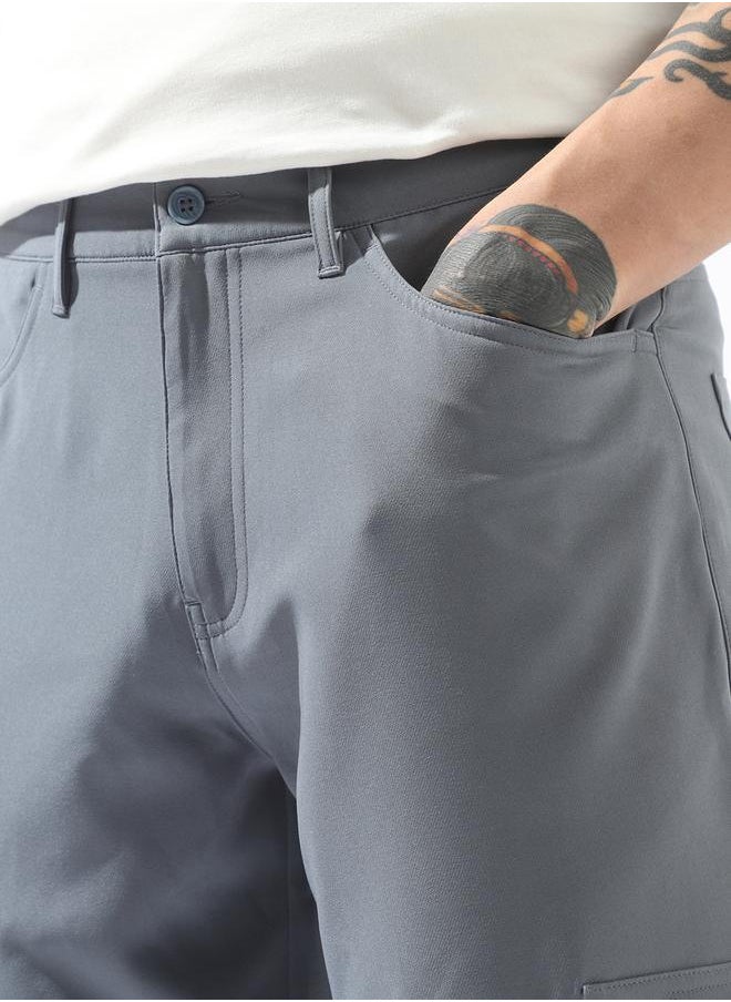 Hubberholme Grey Trousers Solid Button Woven Full Cargo Mid-Rise for Men – Style that defines you  - Image 5