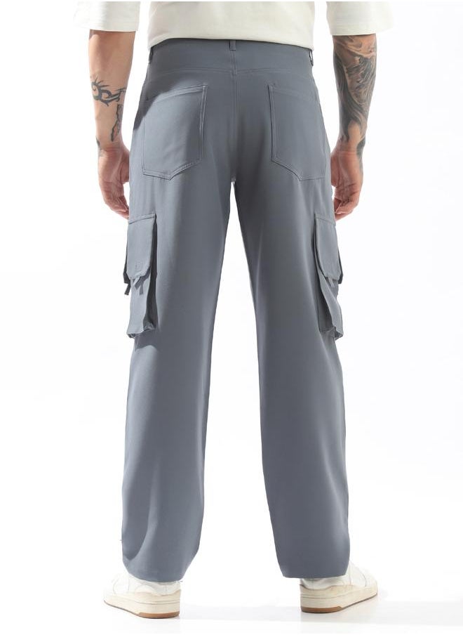 Grey Trousers Solid Button Woven Full Cargo Mid-Rise for Men – Style that defines you