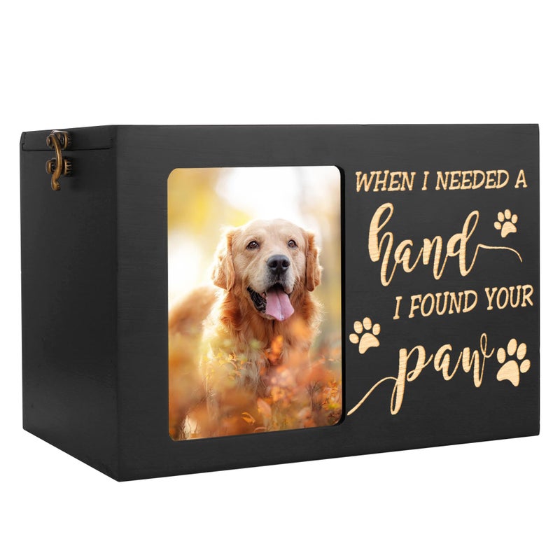 DGDCDV Pet Memorial Urns for Dog or Cat Ashes, Large Wooden Funeral Cremation Urns with Photo Frame, Memorial Keepsake Memory Box with Black Flannel as Lining, Loss Pet Memorial Remembrance Gift - Image 1