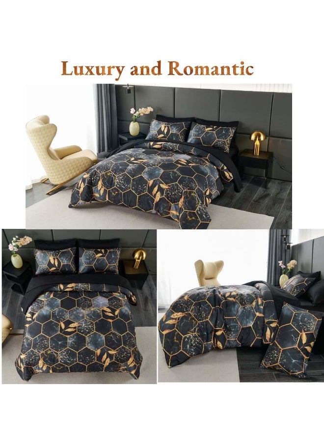 Generic ANGIYUIN Geometric Black Queen Comforter Set, 7 Pieces Modern Foil Print Decor Gold Trim Bed in A Bag, Ultra Soft Lightweight Duvet Insert for All Season (Black Queen)  - Image 4