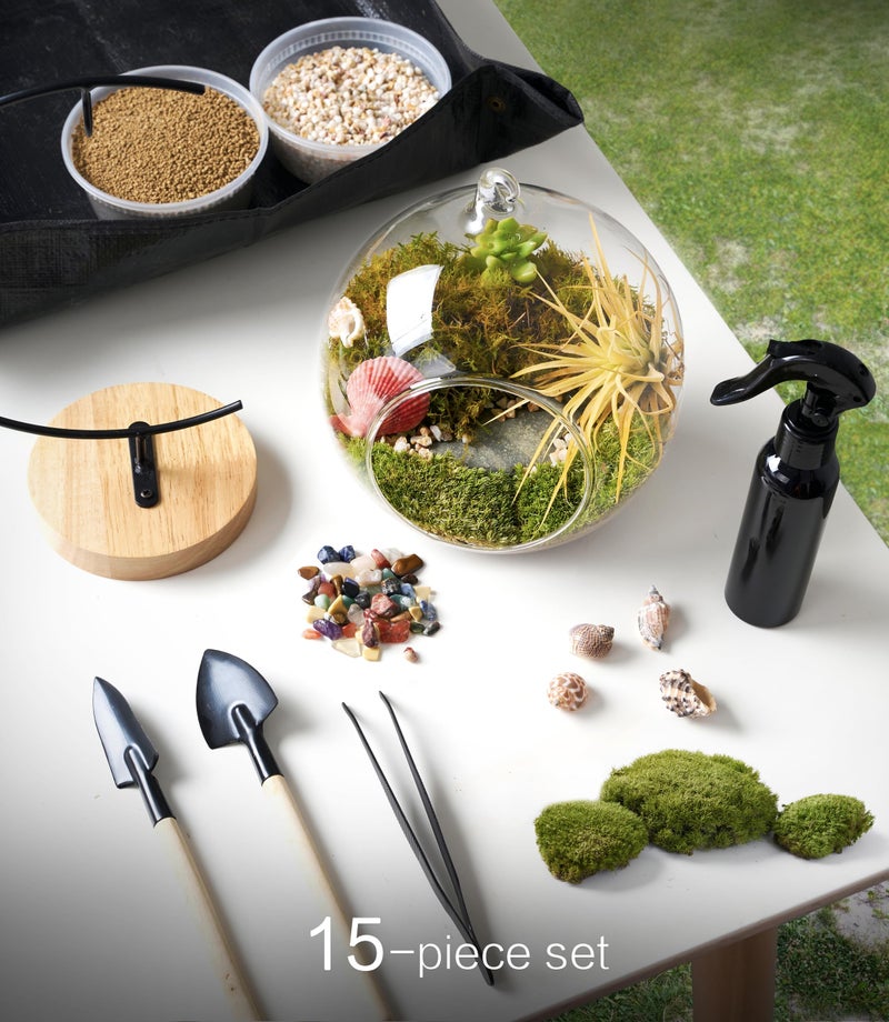 LUCKYRUNES 15-Piece Terrarium Kit with Live Moss â€“ DIY Glass Globe Set with Tools, Soil, Stones & Spray Bottle â€“ Indoor Mini Garden Gift for Plant Lovers, Home Decor & Zen Craft - Image 2