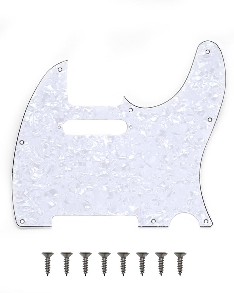 Samherome 8 Hole Tele Pickguard Modern Style TL Pick Guard with Pickup Mounting Screw Holes for Tele/Telecaster (White Pearl) - Image 1