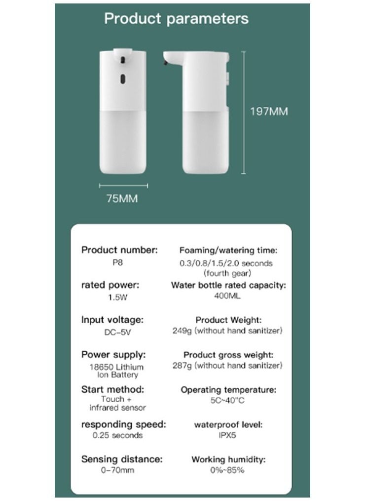 Automatic Foaming Soap Dispenser 4 Level Adjustable Infrared Sensor Touchless Foam Soap Dispenser Rechargeable Waterproof Hand Soap Dispenser for Kids Bathroom 400ml spensers