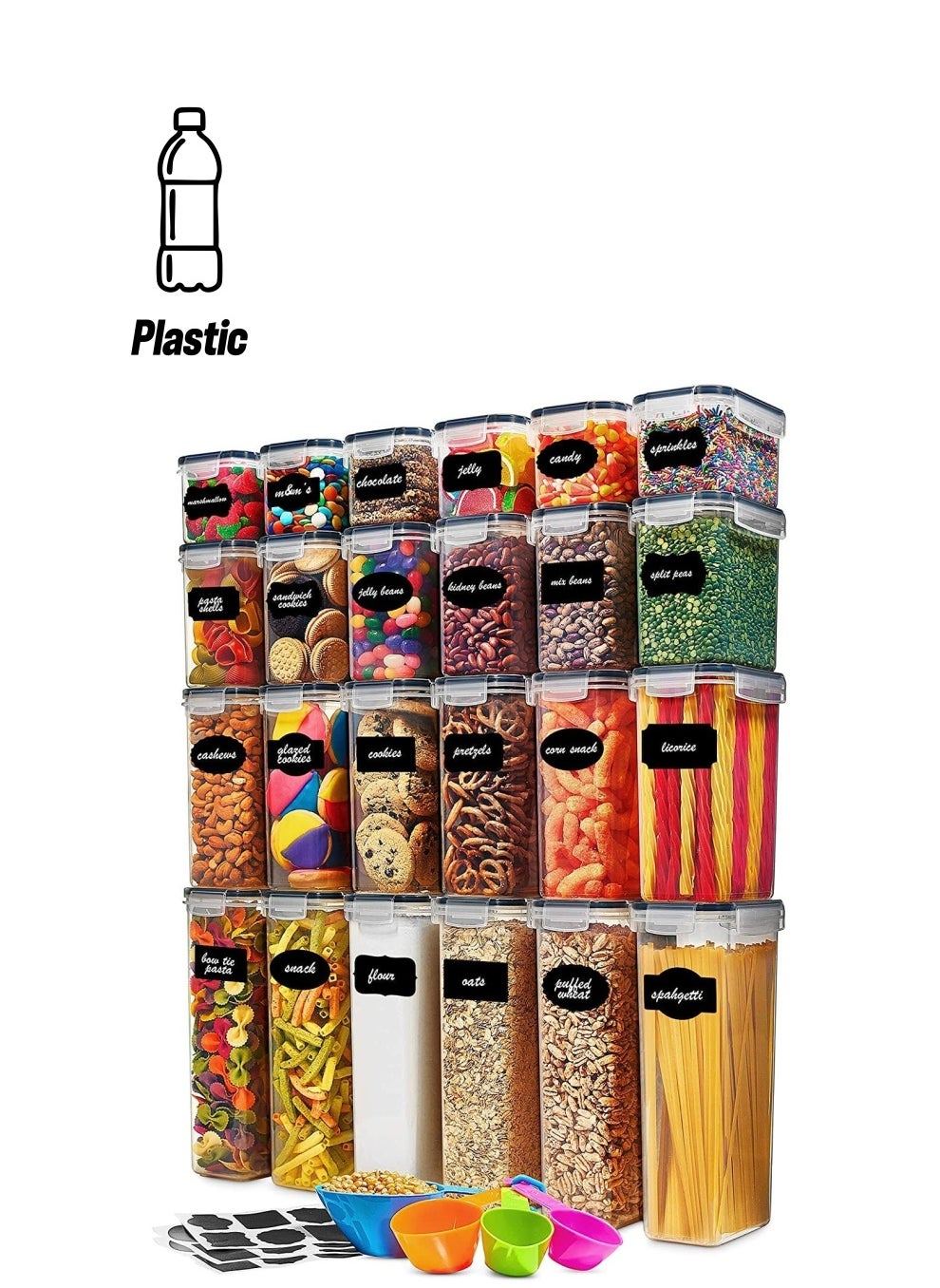 Airtight Food Storage Containers with Lids 24 Pack for Kitchen Organization - BPA Free Kitchen Canisters for Cereal, Rice, Flour & Oats - Free Measuring Spoon , Marker and 24 Labels 24 pcs Pack - https://f.nooncdn.com/p/pzsku/ZA6A9C144DEC65DFD01C0Z/45/1744056709/e41295a8-e9b4-4608-8d0b-a065f93ab08e.jpg?width=original