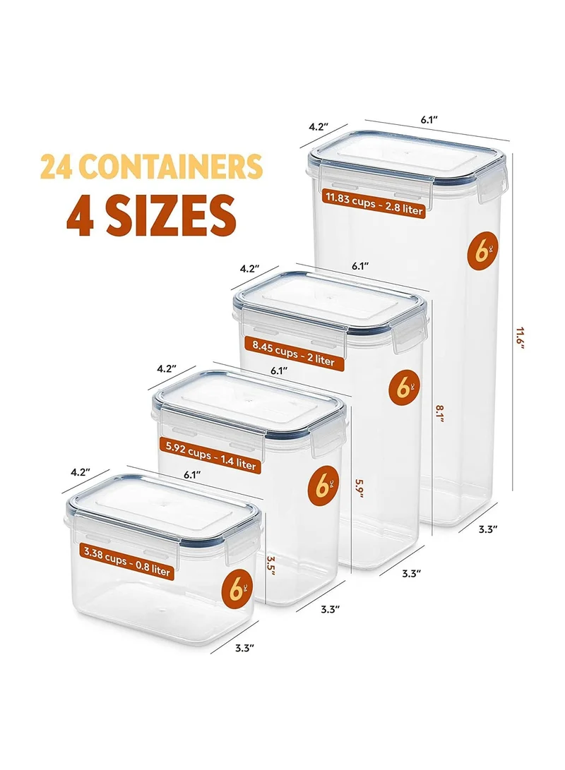 MahMir 24 Pcs Airtight Food Storage Container with Lids Set, Kitchen & Pantry Organization, BPA Free, Plastic Canisters with Durable Lids Ideal for Cereal, Flour & Sugar - Free Measuring Spoon , Marker and 24 Labels
