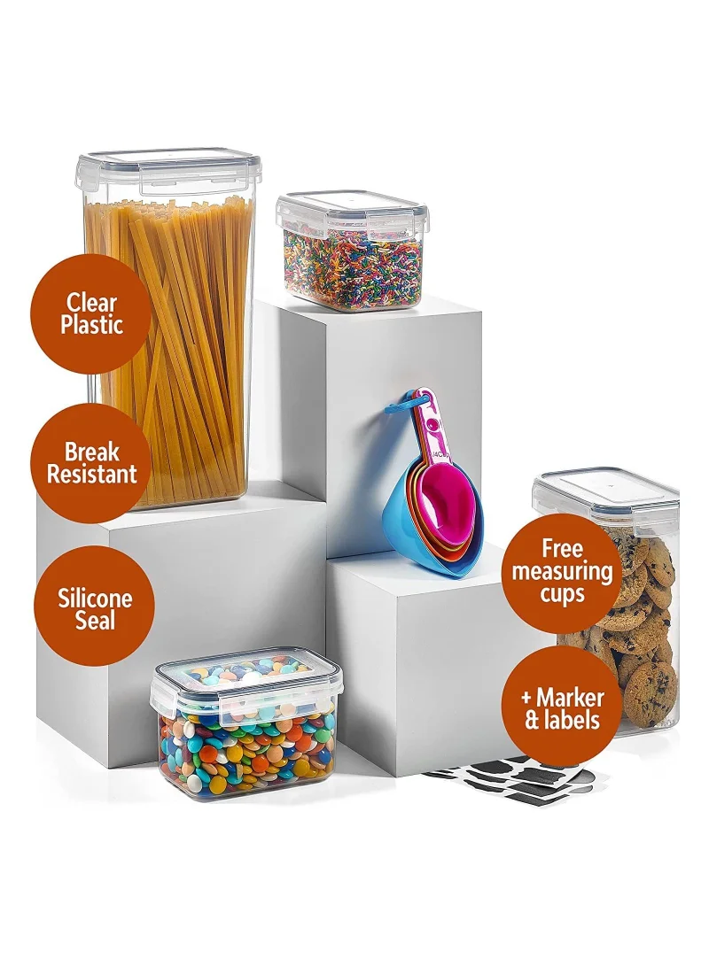 Mahmir 24 pcs Pack 24 Pcs Airtight Food Storage Container with Lids Set, Kitchen & Pantry Organization, BPA Free, Plastic Canisters with Durable Lids Ideal for Cereal, Flour & Sugar - Free Measuring Spoon , Marker and 24 Labels  | Best Price UAE