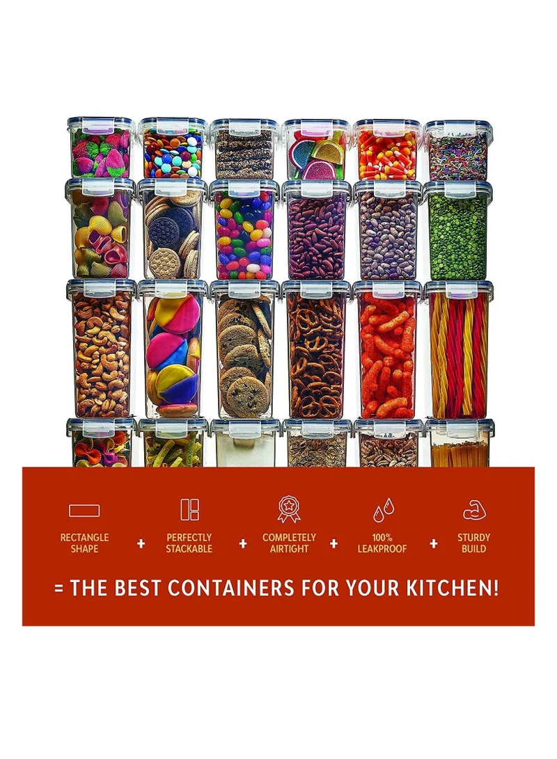 Mahmir 24 pcs Pack 24 Pcs Airtight Food Storage Container with Lids Set, Kitchen & Pantry Organization, BPA Free, Plastic Canisters with Durable Lids Ideal for Cereal, Flour & Sugar - Free Measuring Spoon , Marker and 24 Labels  | Best Price UAE