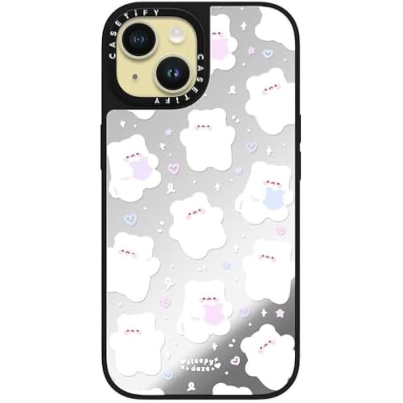 Casetify Mirror iPhone 15 Case 【Reflective / 4.9ft Drop Protection/Compatible with Magsafe】 - Mochi Doodles by sleepydaze - Silver on Black - Image 2