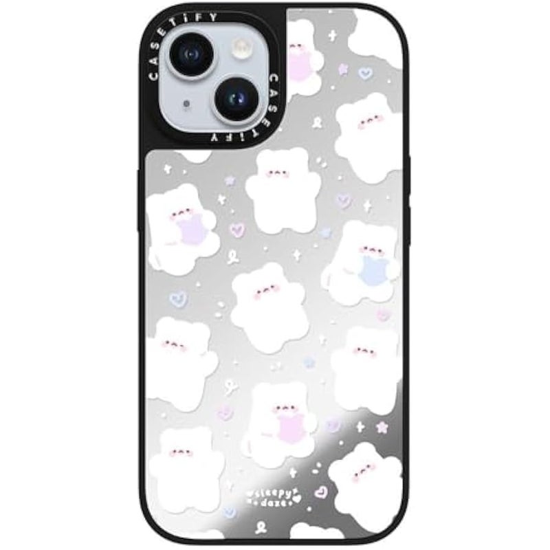 Casetify Mirror iPhone 15 Case 【Reflective / 4.9ft Drop Protection/Compatible with Magsafe】 - Mochi Doodles by sleepydaze - Silver on Black - Image 4