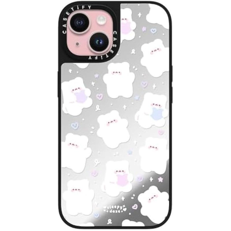Casetify Mirror iPhone 15 Case 【Reflective / 4.9ft Drop Protection/Compatible with Magsafe】 - Mochi Doodles by sleepydaze - Silver on Black - Image 1