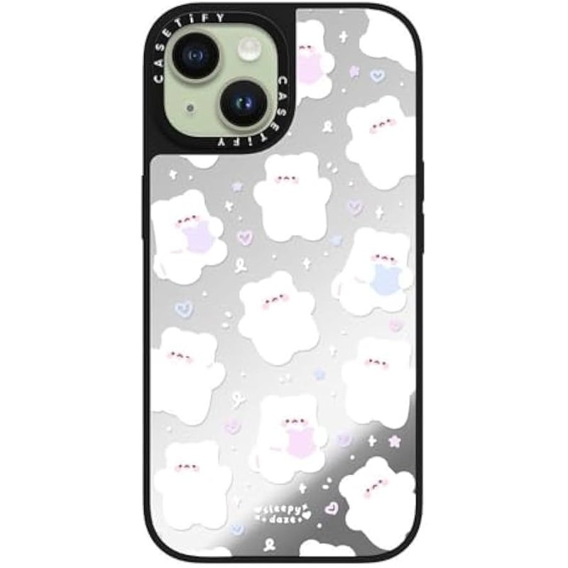 Casetify Mirror iPhone 15 Case 【Reflective / 4.9ft Drop Protection/Compatible with Magsafe】 - Mochi Doodles by sleepydaze - Silver on Black - Image 3