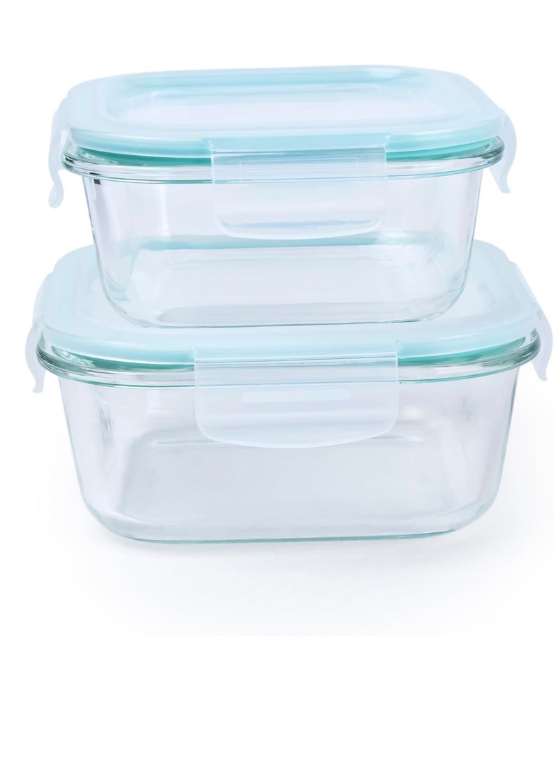 AKDC 2-Piece Square Borosilicate Glass Food Storage Containers with Lids - Airtight, Leakproof, Stackable - Ideal for Food Prep, Meal Planning, Leftovers, Kitchen Organization – lunch box | 500ml & 800ml - Image 1