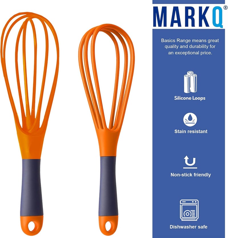 MARKQ Flat and Balloon Collapsible Twist Whisk - Silicone Egg Beater, Handheld Mixer, Baking and Cooking Tool for Kitchen - Assorted Colors (Red, Green, Orange) - Image 3