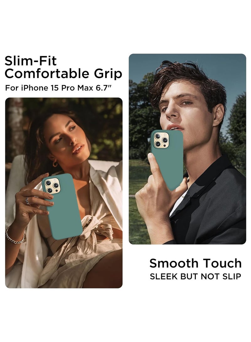ELTRAZONE Compatible with iPhone 15 Pro Max Case, Liquid Silicone Case, Full Body Shockproof Protective Cover Slim Thin Phone Case with Soft Anti-Scratch Microfiber Lining, 6.7 inch-Pine Green - Image 2