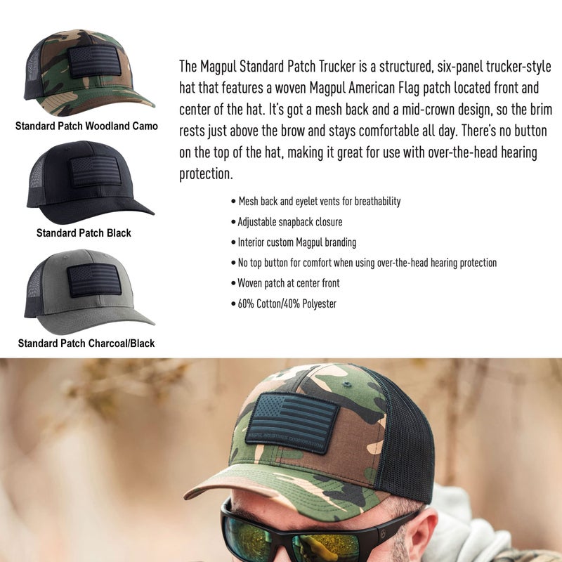 Magpul Trucker Hat Snap Back Baseball Cap, One Size Fits Most, Standard Patch Woodland Camo - Image 4