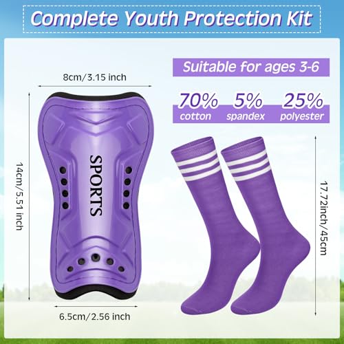 Liliful 4 Pcs Soccer Shin Guards Set for Girl Kids Youth Include 1 Shin Guards 3 Sport Socks Protective Lightweight Gear Leg Pads Gear for 315 Girls Boy Children TeensPurpleS - Image 3