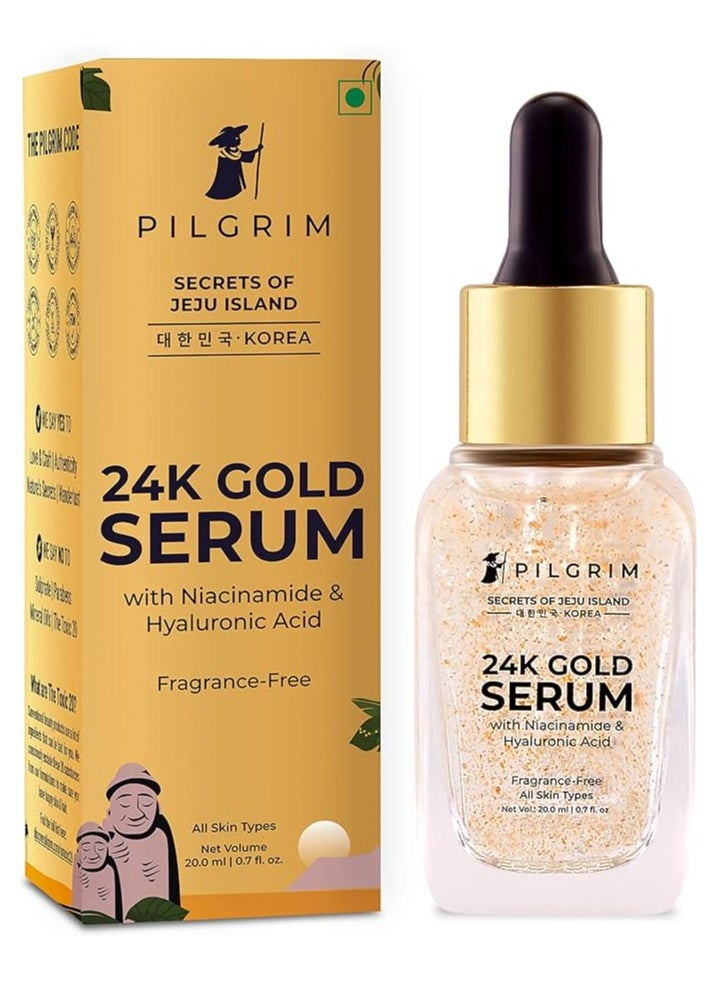 PILGRIM 24K Gold Face Serum With Niacinamide & Hyaluronic Acid, Dewy Primer For Face Make-Up For All Skin Types, Korean Skin Care For Unisex, 20ml 